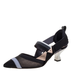 مملوكة مسبقًا Fendi Black Mesh And Fabric Colibri Slingback Pointed Toe Sandals Size 37