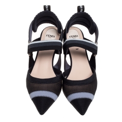 مملوكة مسبقًا Fendi Black Mesh And Fabric Colibri Slingback Pointed Toe Sandals Size 37