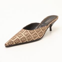 مملوكة مسبقًا Fendi Brown Zuchino Pointed Toe Small Heel Slides Size 35