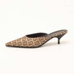مملوكة مسبقًا Fendi Brown Zuchino Pointed Toe Small Heel Slides Size 35
