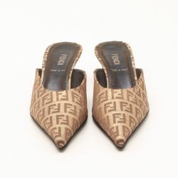 مملوكة مسبقًا Fendi Brown Zuchino Pointed Toe Small Heel Slides Size 35
