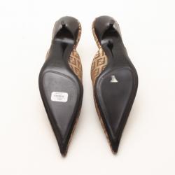مملوكة مسبقًا Fendi Brown Zuchino Pointed Toe Small Heel Slides Size 35