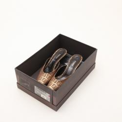 مملوكة مسبقًا Fendi Brown Zuchino Pointed Toe Small Heel Slides Size 35