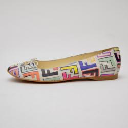 Pre Owned Fendi Multicolour Zucca Coated Canvas Logo Disc Ballerina Flats Size 40.5