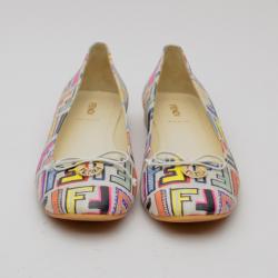 Pre Owned Fendi Multicolour Zucca Coated Canvas Logo Disc Ballerina Flats Size 40.5