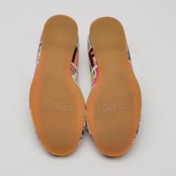 Pre Owned Fendi Multicolour Zucca Coated Canvas Logo Disc Ballerina Flats Size 40.5