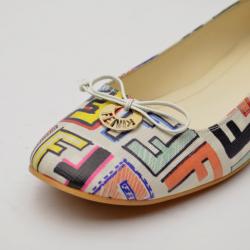 Pre Owned Fendi Multicolour Zucca Coated Canvas Logo Disc Ballerina Flats Size 40.5
