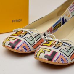 Pre Owned Fendi Multicolour Zucca Coated Canvas Logo Disc Ballerina Flats Size 40.5