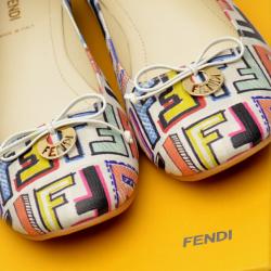 Pre Owned Fendi Multicolour Zucca Coated Canvas Logo Disc Ballerina Flats Size 40.5