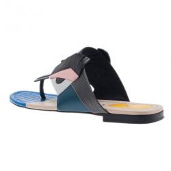 مملوكة مسبقًا Fendi Bugs Paneled Leather Thong Sandals Size 37