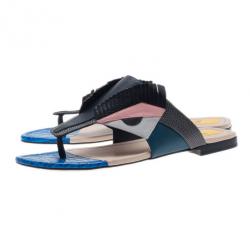 مملوكة مسبقًا Fendi Bugs Paneled Leather Thong Sandals Size 37