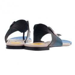 مملوكة مسبقًا Fendi Bugs Paneled Leather Thong Sandals Size 37