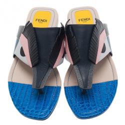 مملوكة مسبقًا Fendi Bugs Paneled Leather Thong Sandals Size 37