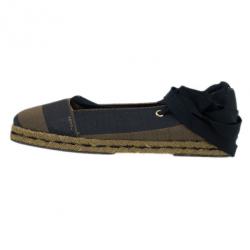 Pre Owned Fendi Brown Pequin Canvas Espadrille Wrap around Ballet Flats Size 38