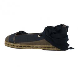 Pre Owned Fendi Brown Pequin Canvas Espadrille Wrap around Ballet Flats Size 38