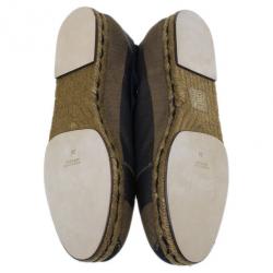 Pre Owned Fendi Brown Pequin Canvas Espadrille Wrap around Ballet Flats Size 38