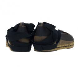 Pre Owned Fendi Brown Pequin Canvas Espadrille Wrap around Ballet Flats Size 38
