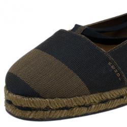 Pre Owned Fendi Brown Pequin Canvas Espadrille Wrap around Ballet Flats Size 38