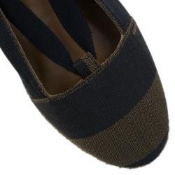Pre Owned Fendi Brown Pequin Canvas Espadrille Wrap around Ballet Flats Size 38
