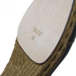 Pre Owned Fendi Brown Pequin Canvas Espadrille Wrap around Ballet Flats Size 38