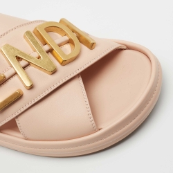 Fendi Pink Leather Fendigraphy Flat Slides Size 38.5