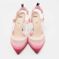 مملوكة مسبقًا Fendi Multicolor Canvas and Mesh Colibri Slingbacks Pumps Size 37.5
