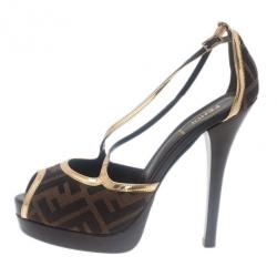 Pre Owned Fendi Zucca Canvas Cross Strap Platform Sandals Size 38