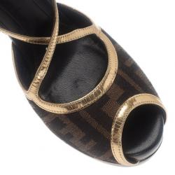 Pre Owned Fendi Zucca Canvas Cross Strap Platform Sandals Size 38