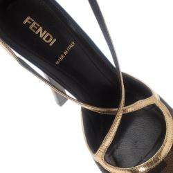 Pre Owned Fendi Zucca Canvas Cross Strap Platform Sandals Size 38