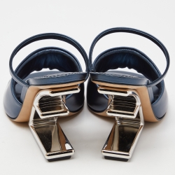 Fendi Metallic Blue Leather Fendi First Slide Sandals Size 39