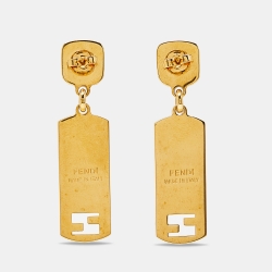Fendi FF Gold Tone Enamel Drop Earrings