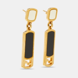Fendi FF Gold Tone Enamel Drop Earrings