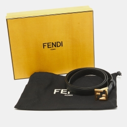 Pre Owned Fendi Black Leather Skinny FF Buckle Belt 80CM