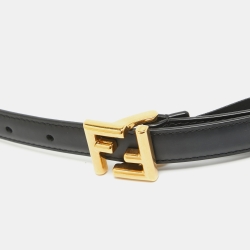 Pre Owned Fendi Black Leather Skinny FF Buckle Belt 80CM