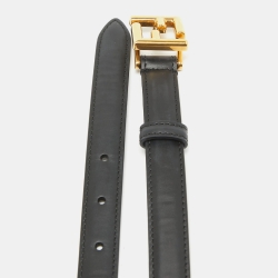 Pre Owned Fendi Black Leather Skinny FF Buckle Belt 80CM
