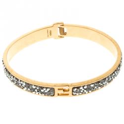 Pre Owned سوار فندي FF مرصع كريستال ذهبي اللون