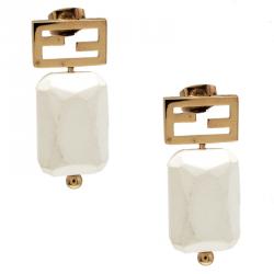 Pre Owned أقراط فندي لون ذهبي كريستال بيضاء