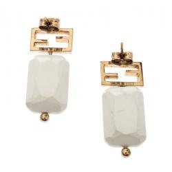 Pre Owned أقراط فندي لون ذهبي كريستال بيضاء