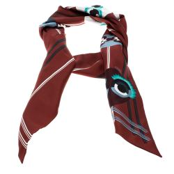 Pre Owned وشاح فندي ماكسي رابي حرير نقوش مونستر أحمر