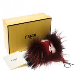 Pre Owned Fendi Red Fur Crystal Monster Bag Charm