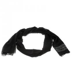 Pre Owned Fendi Black Silk Rhinestone Zucca Border Detail Scarf