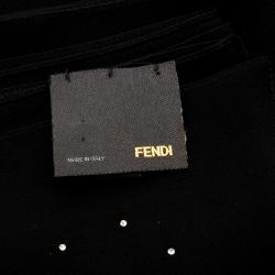 Pre Owned Fendi Black Silk Rhinestone Zucca Border Detail Scarf