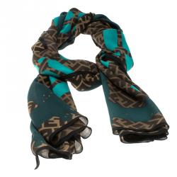 Pre Owned وشاح فندي نقوش فرشاة ألوان زوكا  حرير متعدد الألوان