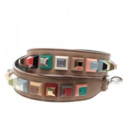 Pre Owned Fendi Beige Leather Multicolor Studs Interchangeable Shoulder Strap