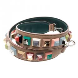 Pre Owned Fendi Beige Leather Multicolor Studs Interchangeable Shoulder Strap