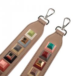Pre Owned Fendi Beige Leather Multicolor Studs Interchangeable Shoulder Strap