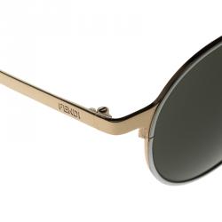 Pre Owned Fendi Black/Gold Plated  FF0090/S Round Sunglasses