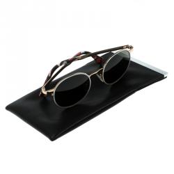 Pre Owned Fendi Black/Gold Plated  FF0090/S Round Sunglasses
