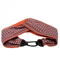 Pre Owned Fendi Orange Bags Bug Eye Printed Cotton Twist Front Leather Trim Headband