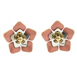 مملوكة مسبقًا Fendi Blossom Enamel Flower Two Tone Metal Stud Earrings